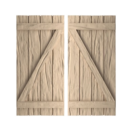 Rustic Four Board Joined Board-n-Batten Riverwood Faux Wood Shutters W/Z-Board, 22W X 60H